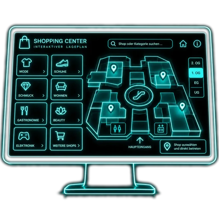 Shop-Verzeichnis innerhalb einer virtuellen Shoppingcenter-Tour